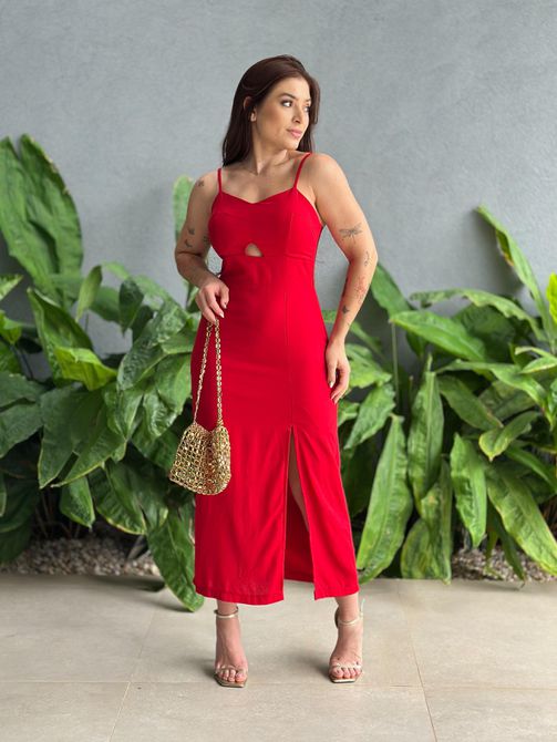 Vestido Midi Nina VERMELHO - LOJA TUTTI FRUTTI
