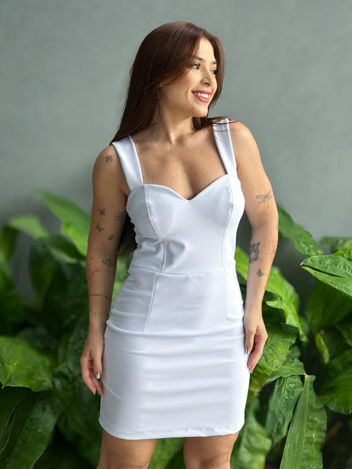 Vestido Curto em Poliamida Decote Coração BRANCO - LOJA TUTTI FRUTTI