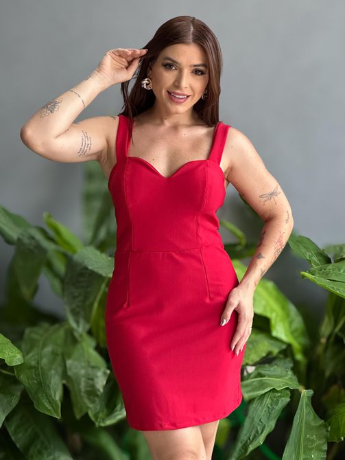 Vestido Curto em Poliamida Decote Coração VERMELHO... - LOJA TUTTI FRUTTI