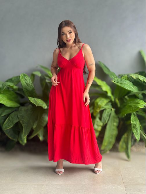 Vestido Longo Ester VERMELHO - LOJA TUTTI FRUTTI