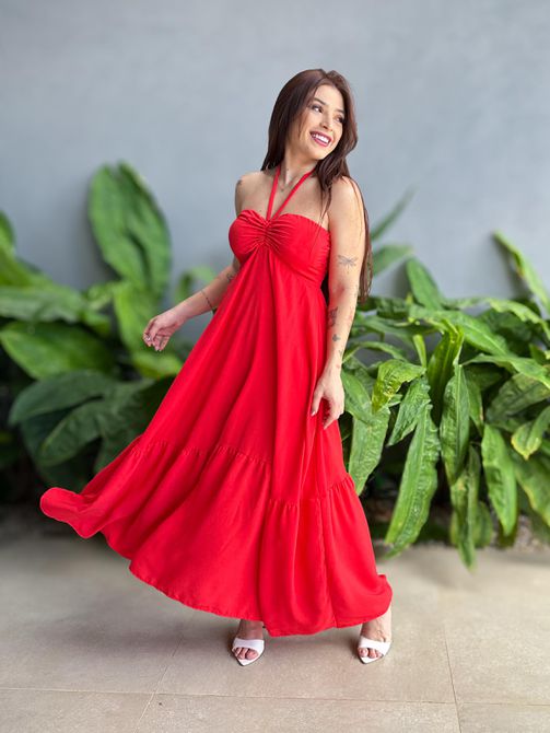 Vestido Longo Gabriele VERMELHO - LOJA TUTTI FRUTTI