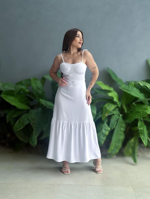 Vestido Midi Jaque BRANCO - LOJA TUTTI FRUTTI