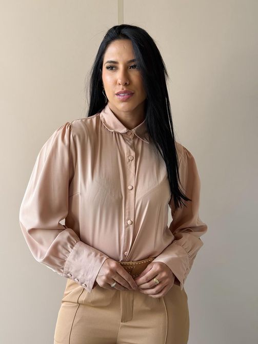 Camisa Lidia Manga Longa BEGE - LOJA TUTTI FRUTTI