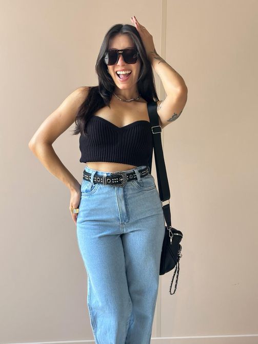 Corselet em Tricot Decote Coração PRETO - LOJA TUTTI FRUTTI