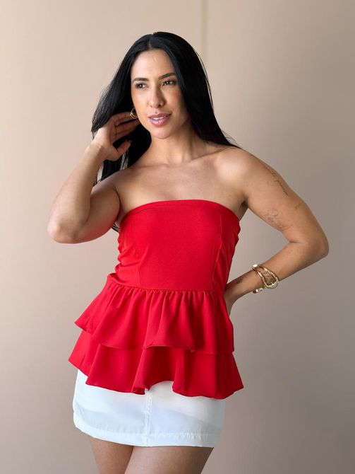 Blusa Doroti Sem Alças com Babados VERMELHO - LOJA TUTTI FRUTTI