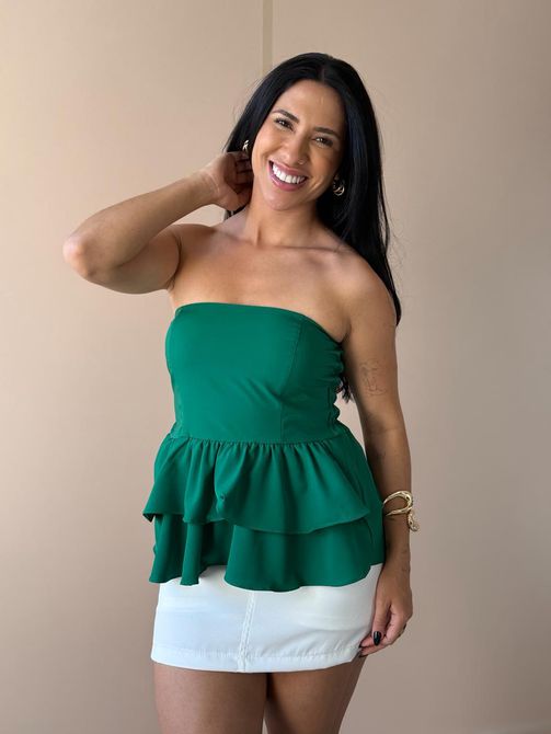 Blusa Doroti Sem Alças com Babados VERDE BANDEIRA - LOJA TUTTI FRUTTI