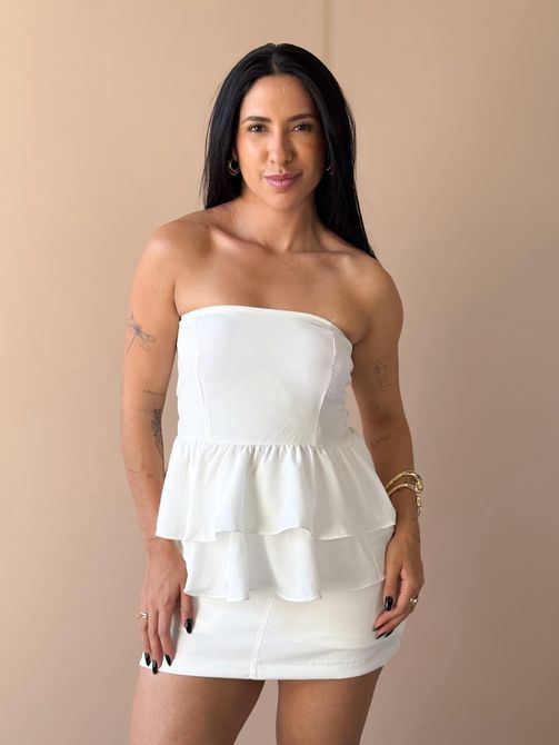 Blusa Doroti Sem Alças com Babados OFF WHITE - LOJA TUTTI FRUTTI