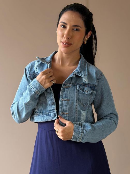 Jaqueta Jeans Cropped 0312 LAVAGEM MEDIA - LOJA TUTTI FRUTTI