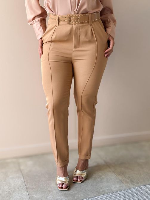 Calça alfaiataria Dalia com Cinto BEGE ESCURO - LOJA TUTTI FRUTTI