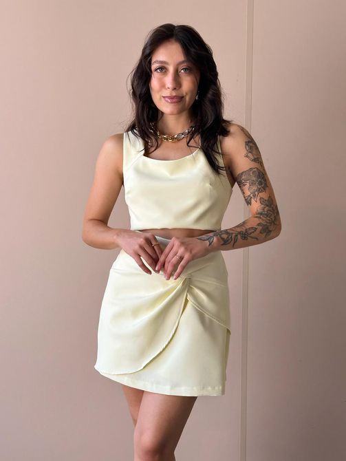 Conjunto Ayla Cropped e Shorts Saia em Alfaiataria... - LOJA TUTTI FRUTTI