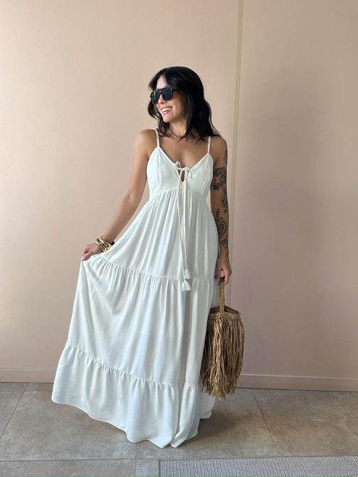 Vestido Longo Gleice OFF WHITE - LOJA TUTTI FRUTTI