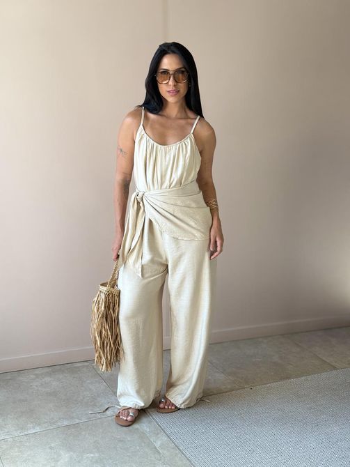 Macacão Longo Ema BEGE - LOJA TUTTI FRUTTI