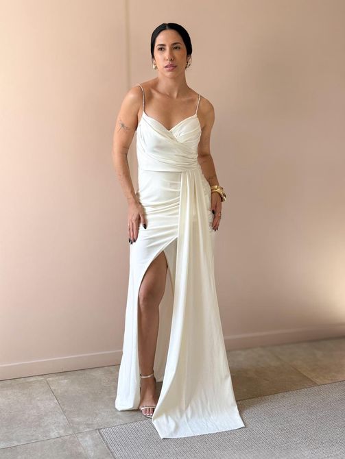 Vestido Longo Maya Alças Finas CREME - LOJA TUTTI FRUTTI