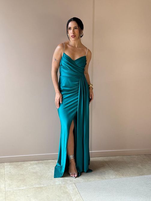 Vestido Longo Maya Alças Finas VERDE ESCURO - LOJA TUTTI FRUTTI