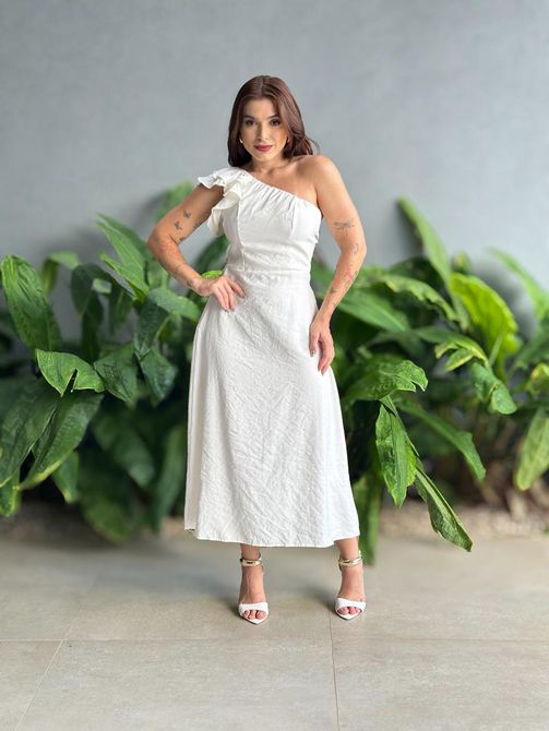 Vestido Midi Andrea Nula Manga OFF WHITE - LOJA TUTTI FRUTTI