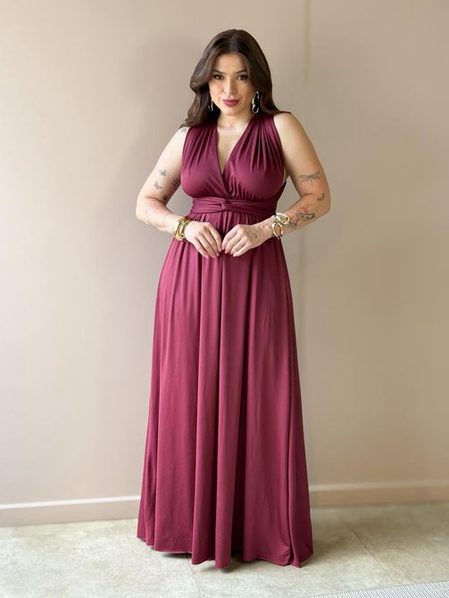 Vestido Longo Multiformas VINHO - LOJA TUTTI FRUTTI
