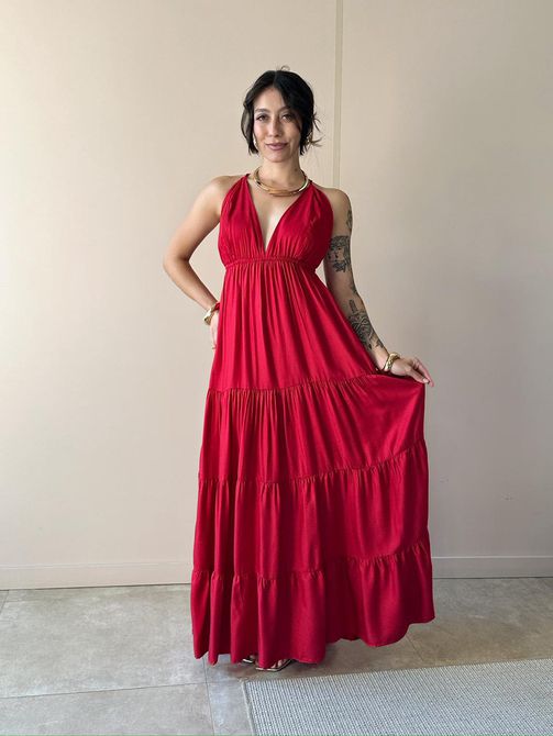 Vestido Midi Salete VERMELHO - LOJA TUTTI FRUTTI