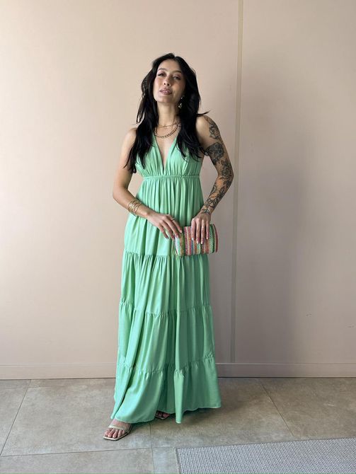 Vestido Midi Salete VERDE MENTA - LOJA TUTTI FRUTTI