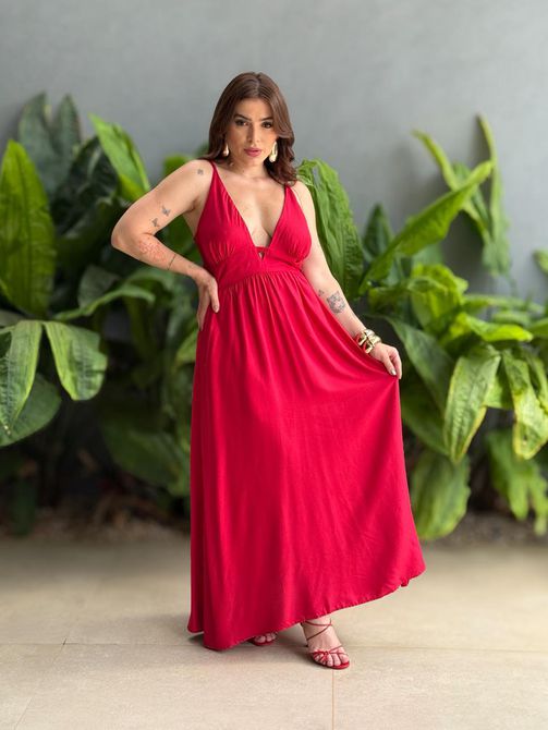Vestido Midi Samara Detalhe no Busto VERMELHO - LOJA TUTTI FRUTTI
