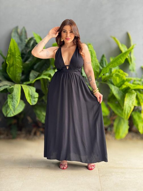 Vestido Midi Samara Detalhe no Busto PRETO - LOJA TUTTI FRUTTI
