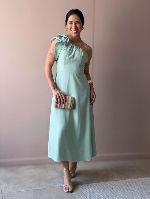 Vestido Midi Andrea Nula Manga VERDE MENTA - LOJA TUTTI FRUTTI