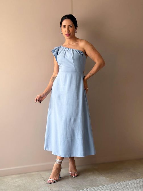 Vestido Midi Andrea Nula Manga AZUL CLARO - LOJA TUTTI FRUTTI