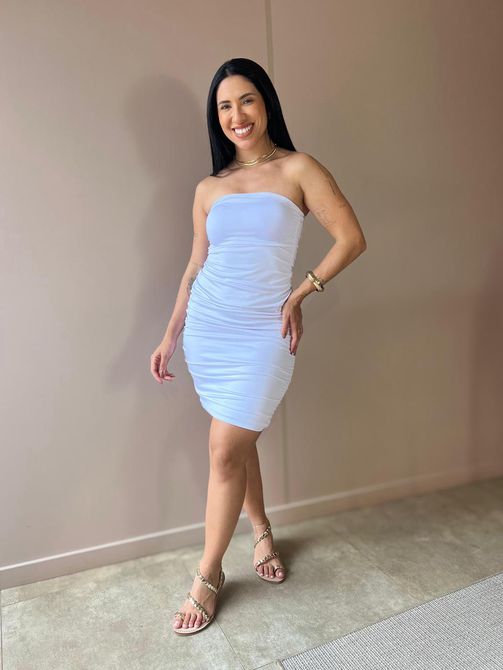 Vestido Curto Drapeado Sem Alças BRANCO - LOJA TUTTI FRUTTI