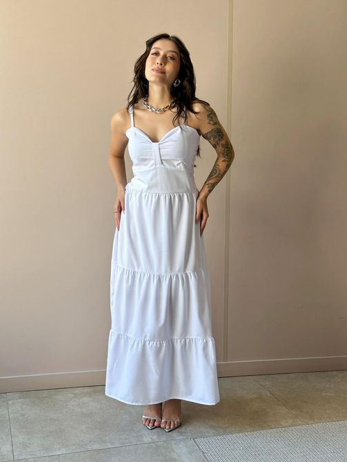 Vestido Midi Fatima BRANCO - LOJA TUTTI FRUTTI
