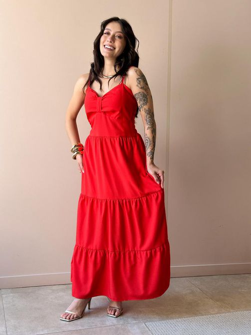 Vestido Midi Fatima VERMELHO - LOJA TUTTI FRUTTI