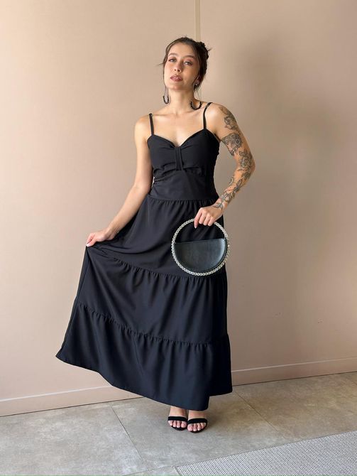 Vestido Midi Fatima PRETO - LOJA TUTTI FRUTTI