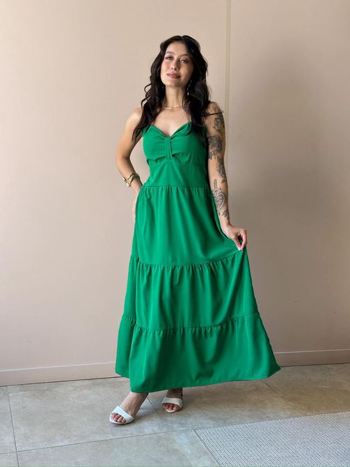 Vestido Midi Fatima VERDE BANDEIRA - LOJA TUTTI FRUTTI