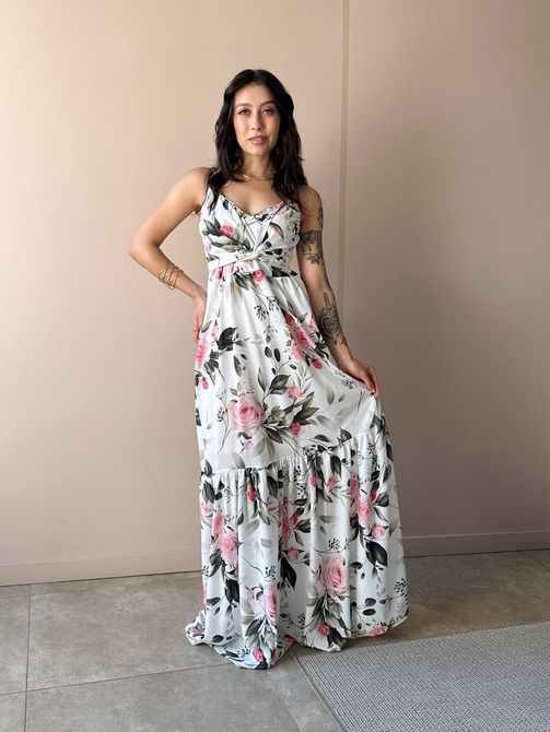 Vestido Longo Agnes ESTAMPADO FLORAL ROSA - LOJA TUTTI FRUTTI