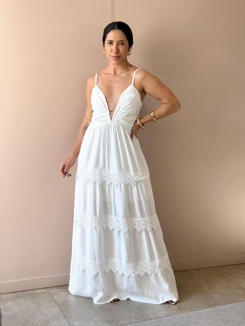 Vestido Longo Vitoria OFF WHITE - LOJA TUTTI FRUTTI