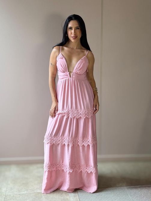 Vestido Longo Vitoria ROSA CLARO - LOJA TUTTI FRUTTI