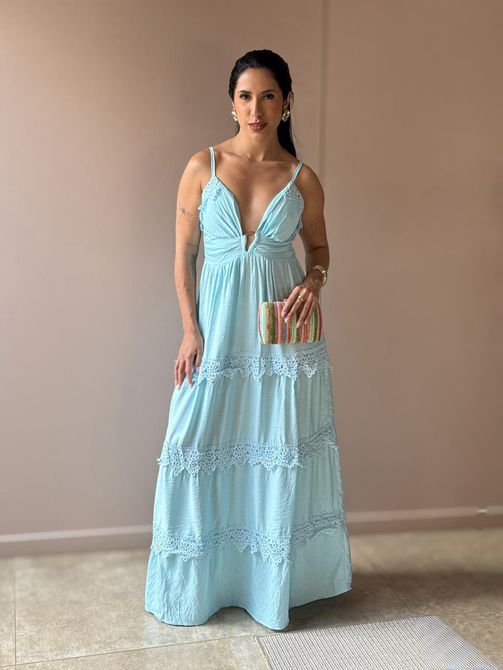 Vestido Longo Vitoria AZUL CLARO - LOJA TUTTI FRUTTI
