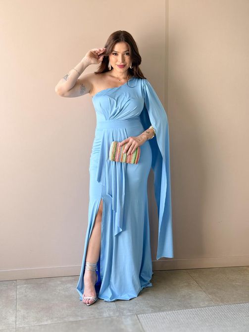 Vestido Longo Lorena Nula Manga AZUL CLARO - LOJA TUTTI FRUTTI