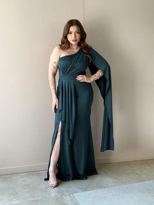 Vestido Longo Lorena Nula Manga VERDE ESCURO - LOJA TUTTI FRUTTI