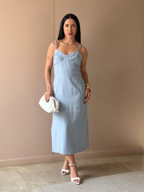 Vestido Midi Aurora AZUL CLARO - LOJA TUTTI FRUTTI