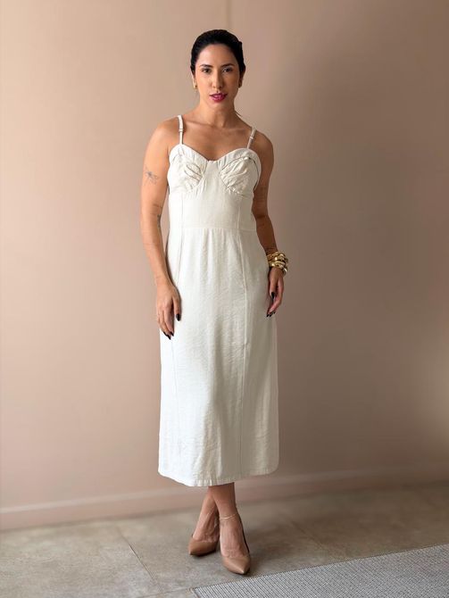 Vestido Midi Aurora BEGE CLARO - LOJA TUTTI FRUTTI