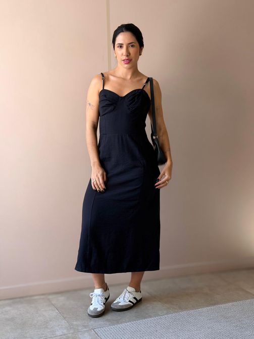 Vestido Midi Aurora PRETO - LOJA TUTTI FRUTTI