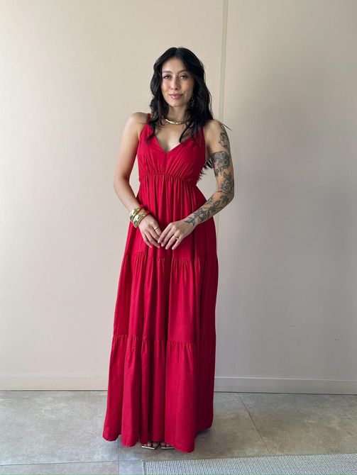 Vestido Midi Ivana VERMELHO - LOJA TUTTI FRUTTI