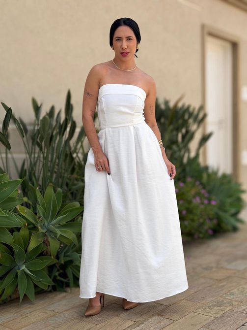 Vestido Midi Josi Sem Alças OFF WHITE - LOJA TUTTI FRUTTI