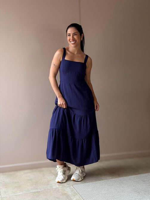 Vestido Midi Marcela AZUL MARINHO - LOJA TUTTI FRUTTI