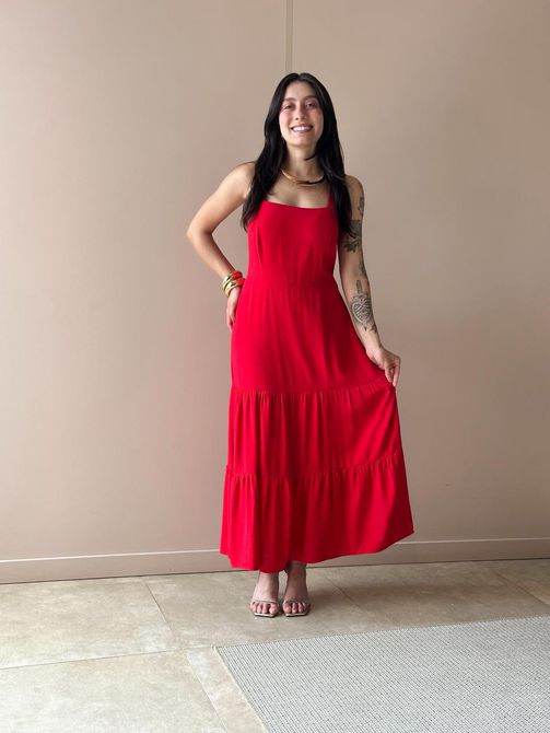 Vestido Midi Marcela VERMELHO - LOJA TUTTI FRUTTI