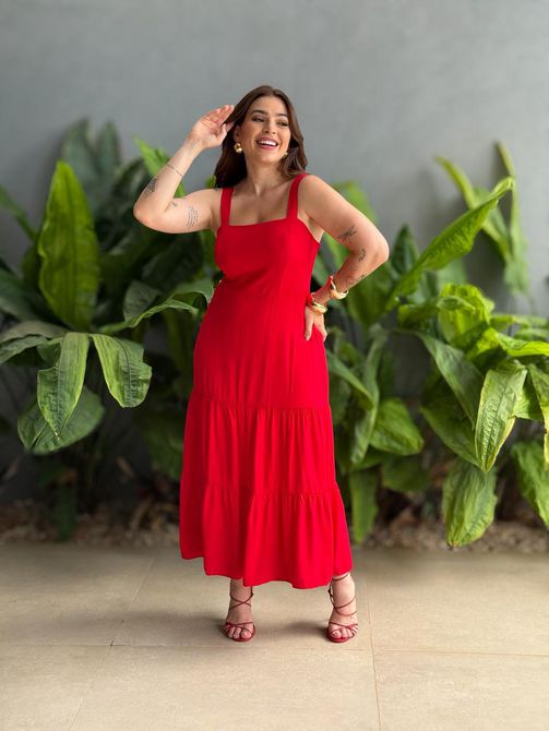 Vestido Midi Marcela VERMELHO - LOJA TUTTI FRUTTI