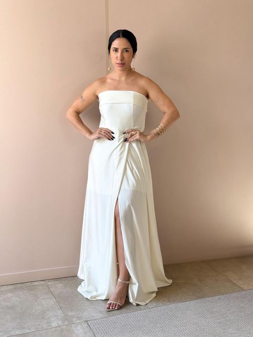 Vestido Longo Morgana Sem Alças CREME - LOJA TUTTI FRUTTI