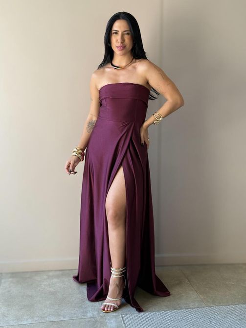 Vestido Longo Morgana Sem Alças VINHO - LOJA TUTTI FRUTTI