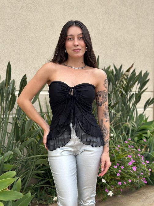 Blusa Bata Sem Alças em Tule PRETO - LOJA TUTTI FRUTTI