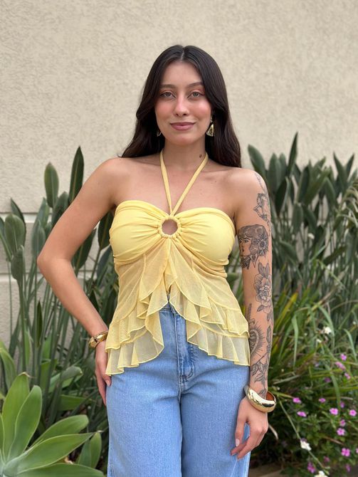 Blusa Bata Sem Alças em Tule AMARELO - LOJA TUTTI FRUTTI