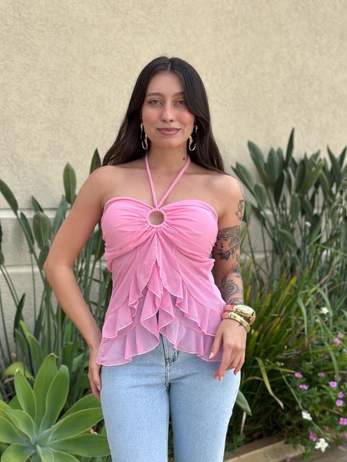 Blusa Bata Sem Alças em Tule ROSA - LOJA TUTTI FRUTTI